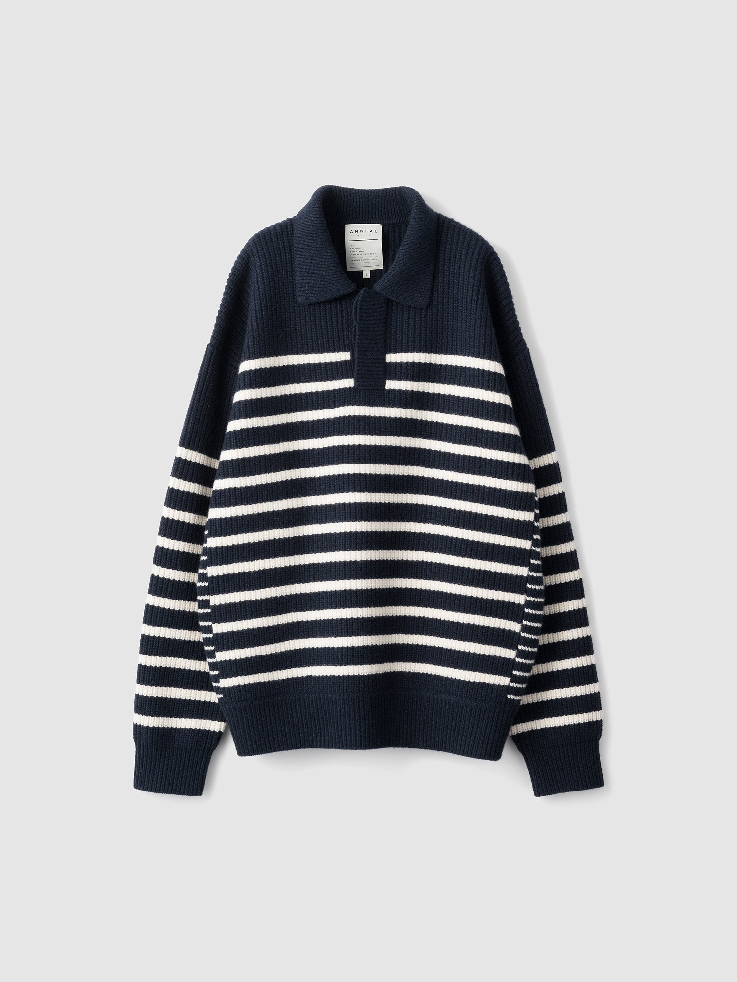 Striped Polo Sweater<BR>異なるボーダーピッチがアクセントに