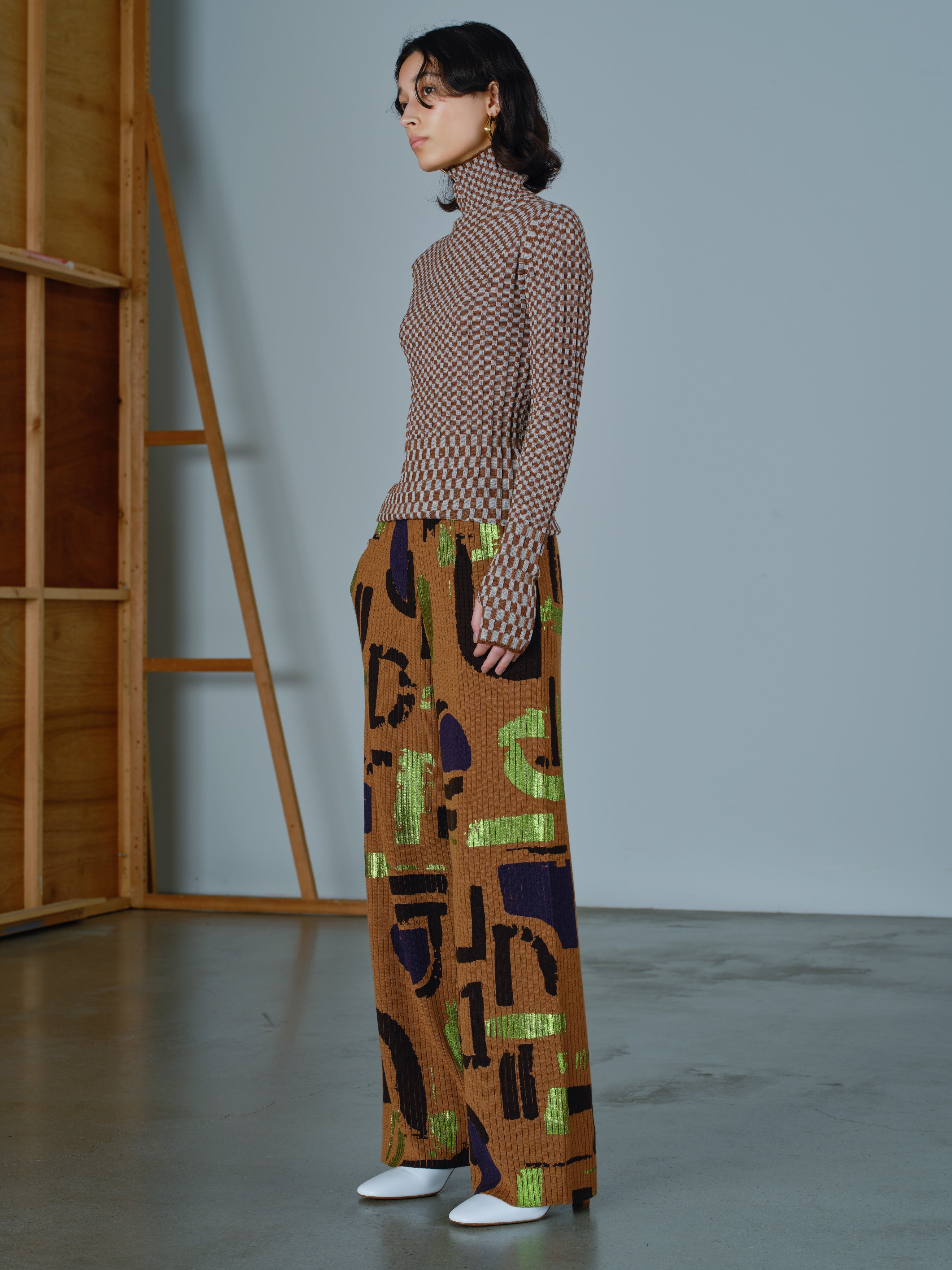 Abstract Painting Pants<BR>ストレスフリーなリブニットパンツ