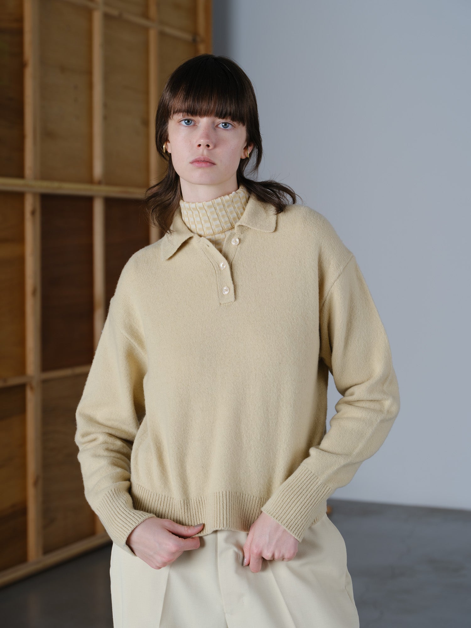 Brushed Polo Sweater<BR>起毛加工による柔らかな着心地