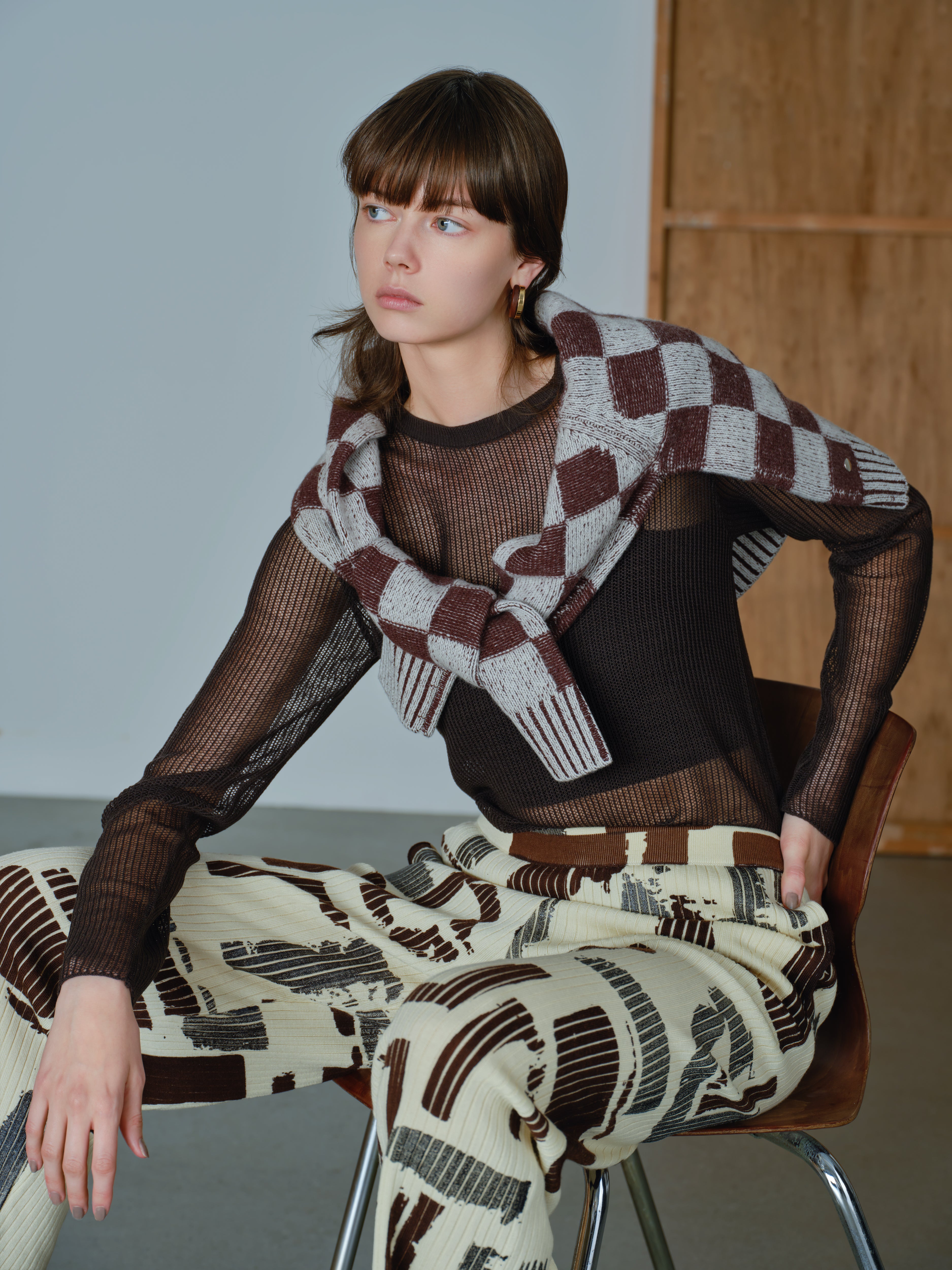 Checkered Mock Neck PO<BR>あごにかからない長さのモックネックニット