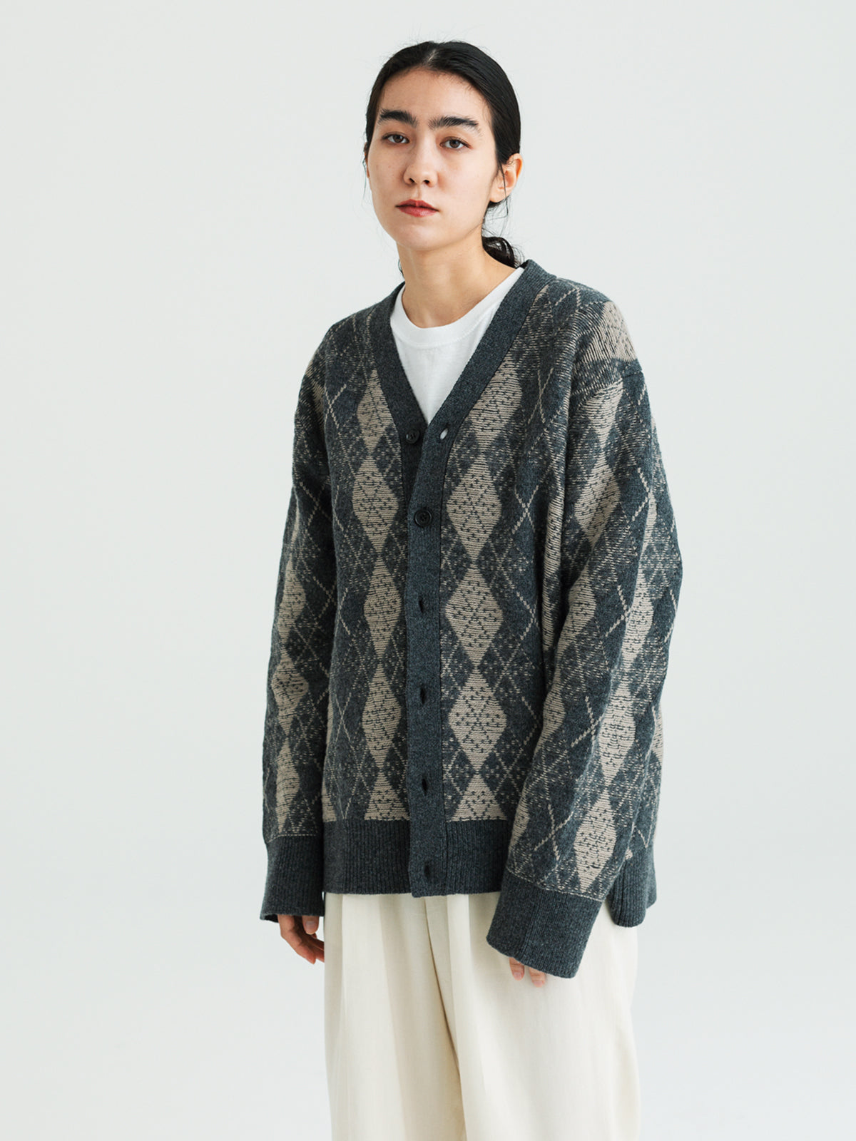 Argyle cardigan<BR>ユニセックスで着られるカーディガン