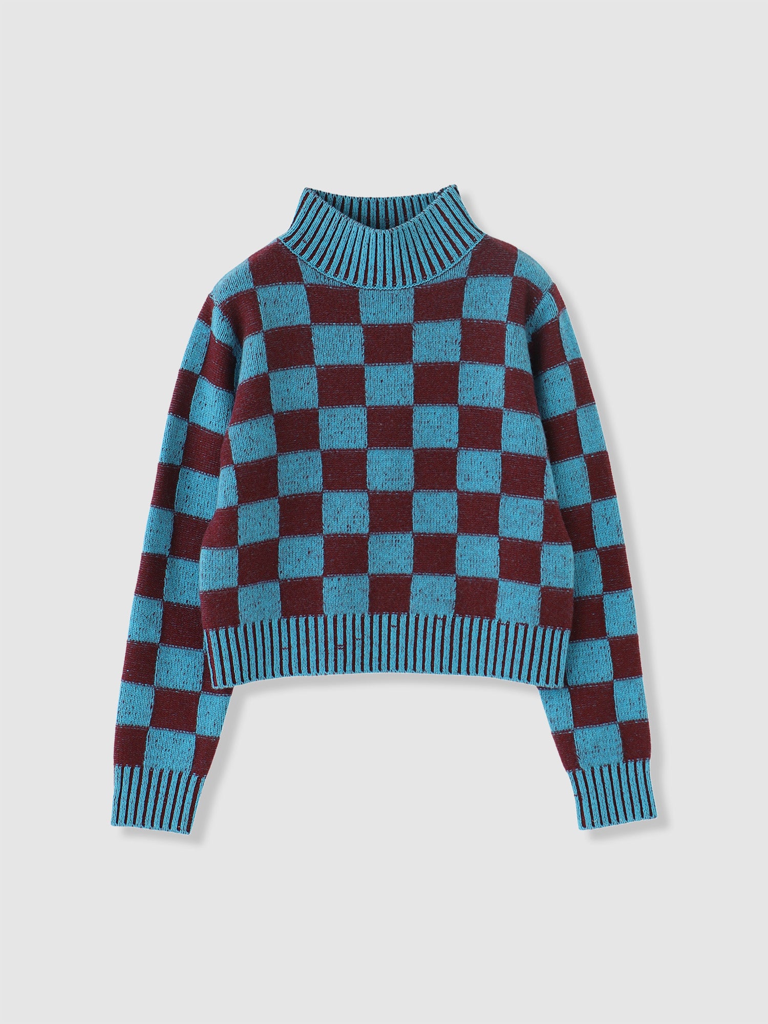 Checkered Mock Neck PO<BR>あごにかからない長さのモックネックニット