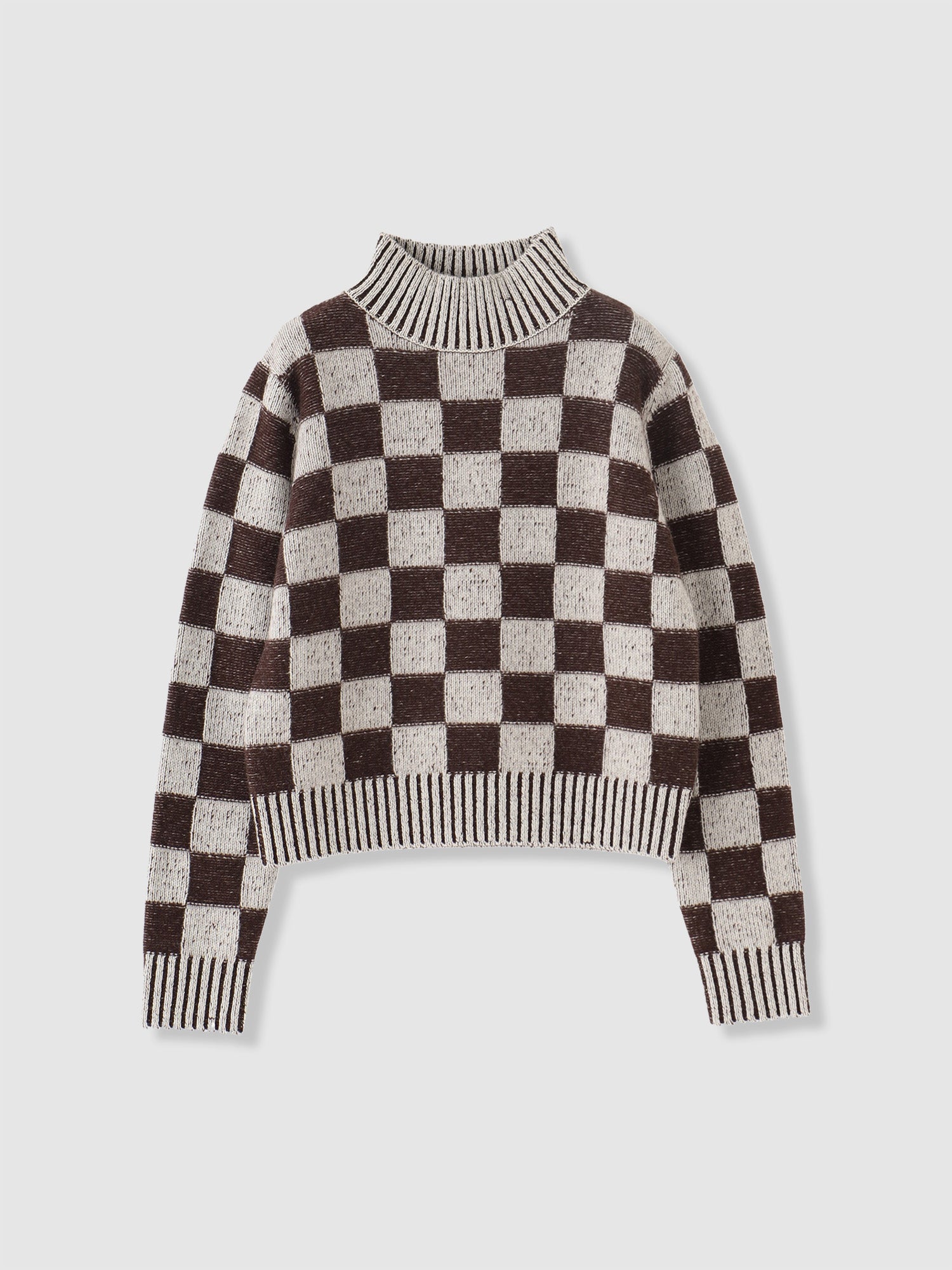 Checkered Mock Neck PO<BR>あごにかからない長さのモックネックニット