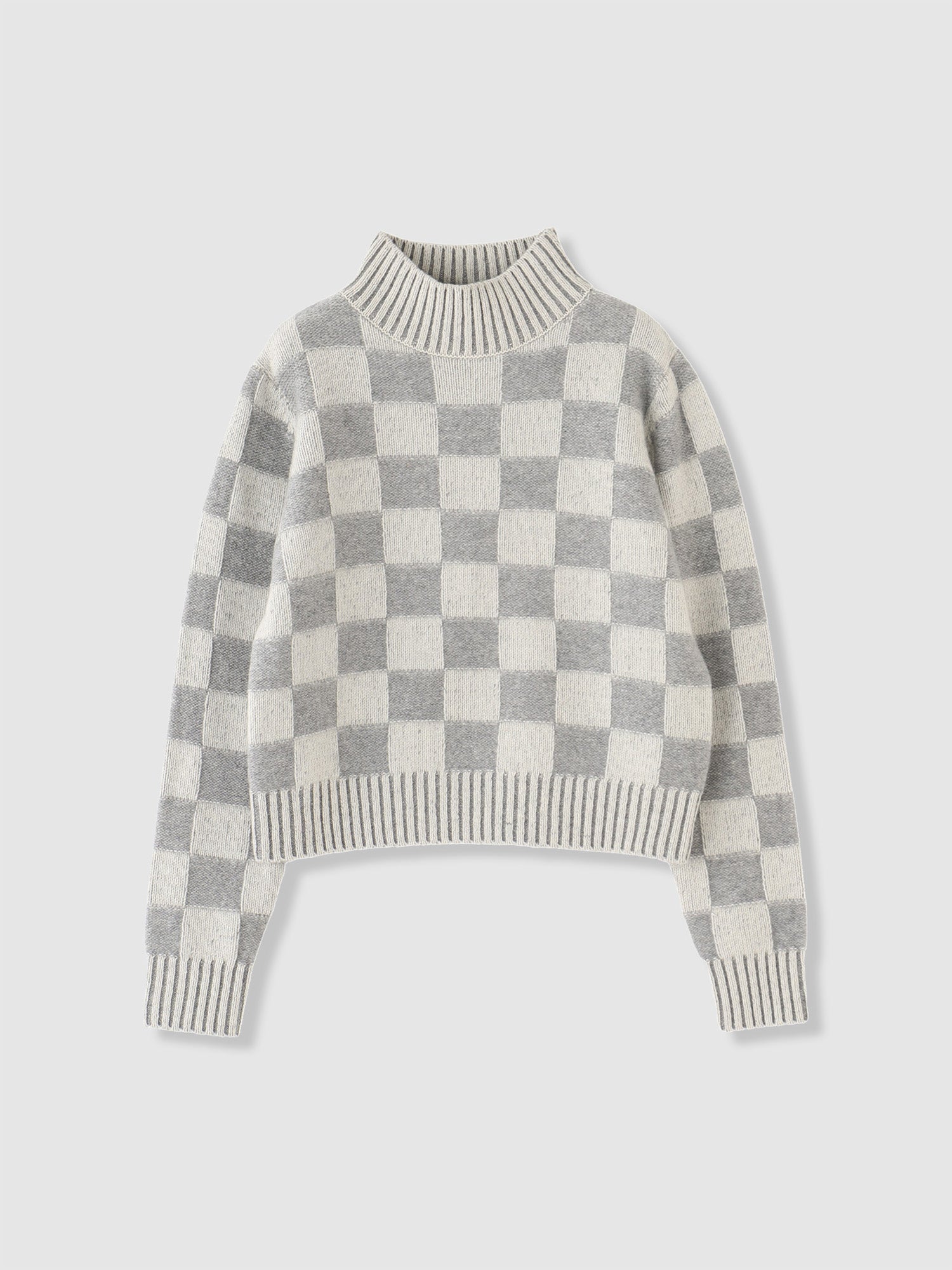 Checkered Mock Neck PO<BR>あごにかからない長さのモックネックニット