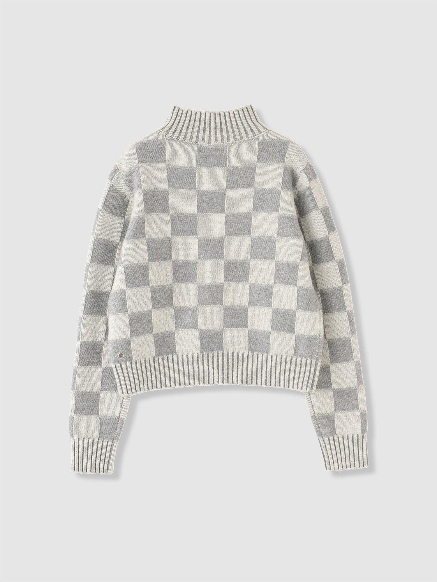 Checkered Mock Neck PO<BR>あごにかからない長さのモックネックニット
