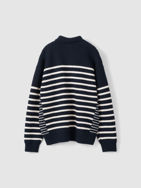 Striped Polo Sweater<BR>異なるボーダーピッチがアクセントに