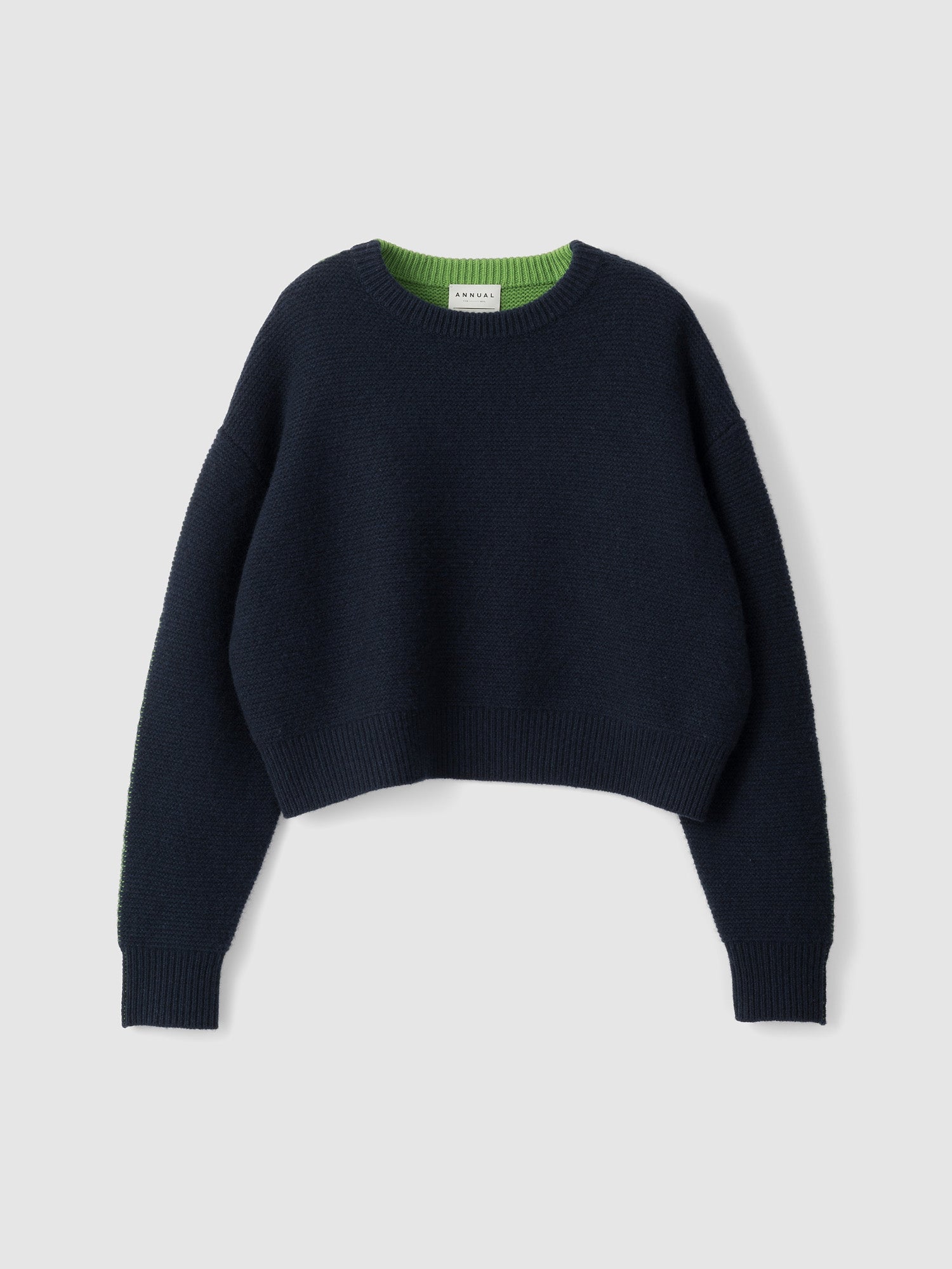 Bi-Color Crew PO<br> Cropped knitwear is a big hit every year